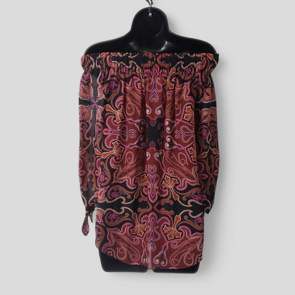 Rachel Zoe Silk Off Shoulder Blouse Paisley Flare Top Sz‎ 2 Whimsigoth Fairycore - Picture 7 of 15